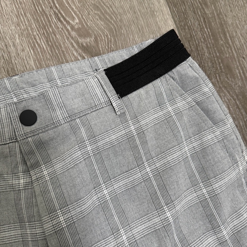 ZARA ELASTIC WAISTBAND FLAT FRONT TAPERED PLAID TROUSER PANTS GREY MEDIUM - Picture 2 of 13